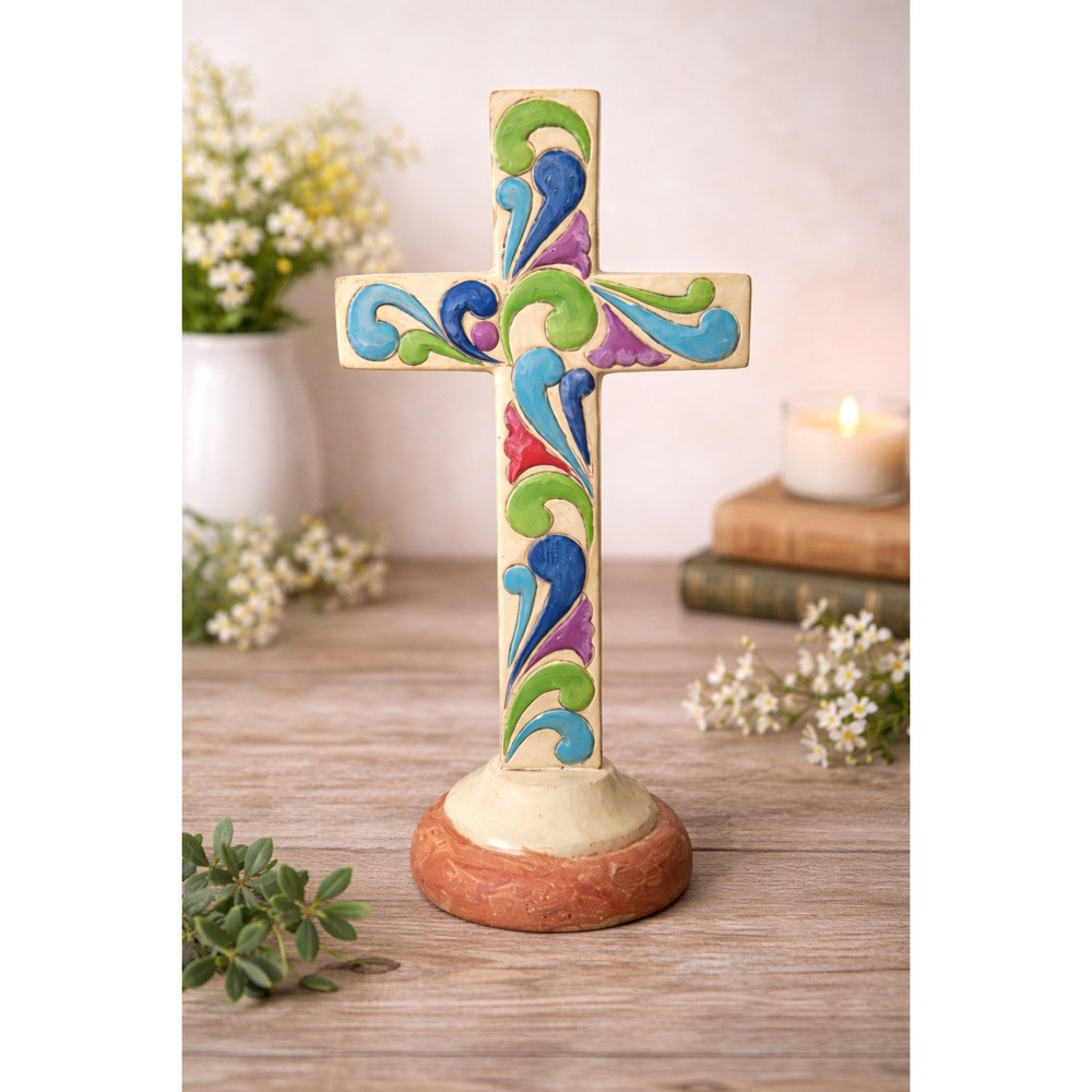 2012 Jim Shore Outdoor Living Collection Grace Tall 19" Cross Colorful Unique